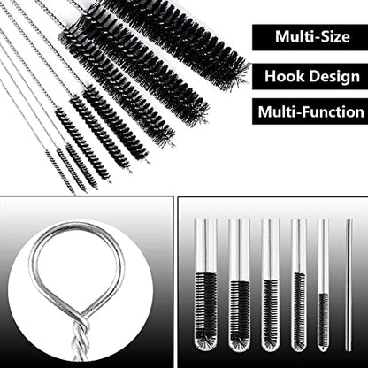 Bytron 15pcs Long Pipe Cleaner Set, Extra Long Flexible Tube Cleaning Brush Fridge Cleaning Tool Stainless Steel Straw Nylon Cleaning Brush in Different Size White