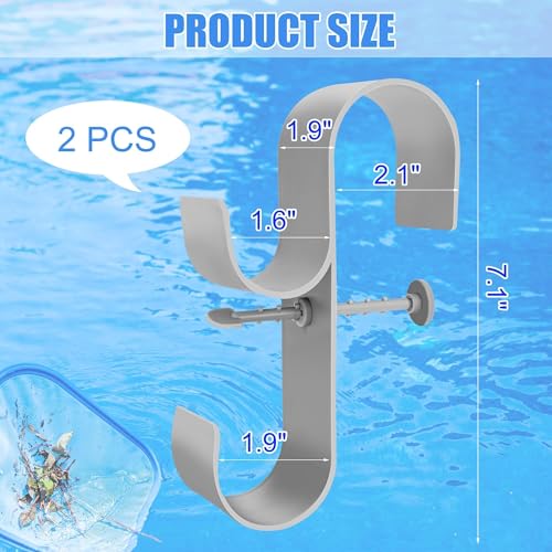 2 PCS Gray Poolside Pool Leaf Skimmer Net Holder Plastic Poolside Pool Pole Hanger Adjustable Telescopic Pole Hooks Brush Hanger Tools for Above Ground Pools - color: Gray