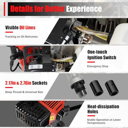 Bepritm Gas Powered T Post Driver, 32.7CC Fence Post Driver Two-Stroke Post Pile Driver with 2 Sockets, 8500RPM Light Weight Handheld Gasoline Farm Fence Pile Driver (32.7CC 2 Stroke Style B) - color: 32.7cc 2 Stroke Style B