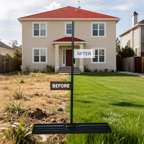 Lawn Leveling Rake 30"x10" - Heavy Duty Stainless Steel Lawn Leveler Tool with 5FT Long Handle, Smooth Edge Soil Leveler for Dirt, Sand, Grass, Backyard & Garden Landscaping