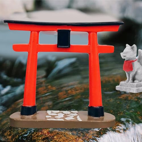 Japanese Decor, Resin Simulation Torii Gate and Fox Statue, Mini Zen Garden Accessories for Bonsai, Sand Table, Garden, Aquarium, Fish Tank Fox Statue Figurine Torii Gate