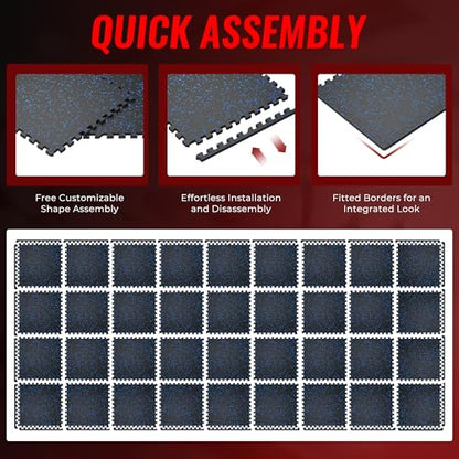 SUPERJARE 0.79'' Extra-Thick 36 Pcs 144 Sq Ft Exercise Equipment Mats - color: Black/Blue, size: 36 Tiles (144 Sq Ft)