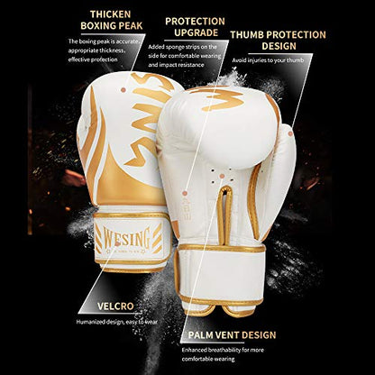WESING Boxing Gloves for Men 14 Oz MMA Training Sparring Gloves 16 Oz Punch Mitts - color: White, size: 12 Oz