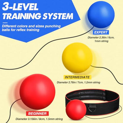 WinnerWhy Boxing Reflex Balls Set 3 Different Balls Adjustable Headband Boxing Gloves Gift Men Teen for Punching Speed Hand Eye Coordination Training Boxing Equipment