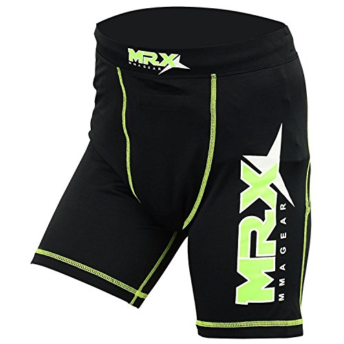 New Mrx MMA Compression Shorts with stabilize Cup Sports Short Martial Arts, Kick Boxing, Black-Green - size: Large