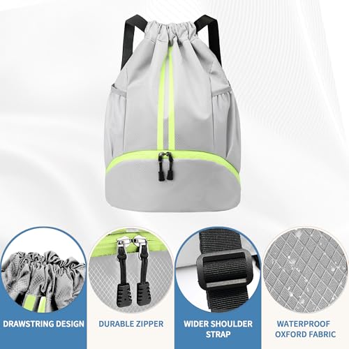 JELUTAR Drawstring Backpack Gym Bag with Shoes Compartment, Grey - color: Grey, size: Medium