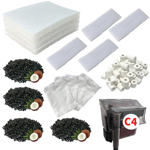 13 Set Aquarium Filter Media Kits Replacement for Fluval C4 (40-70 Gal) Aquarium Power Filter, Includes 4 Foam Pads, 4 Tarpaulins, 4 Activated Carbons, 1 Ceramic Ring