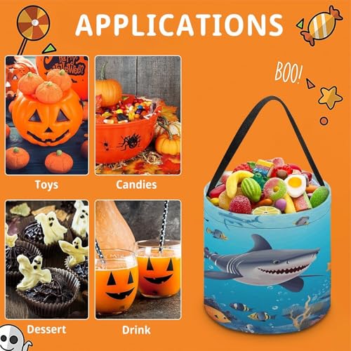 Halloween Trick Or Treat Bags With Handles Collapsible Candy Bucket Reusable Fish Ocean Theme Printed Goody Bucket For Holiday Party Gifts - color: Fish Ocean Theme
