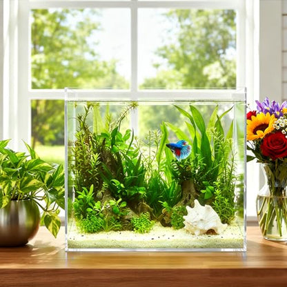 3 Gallon Acrylic Fish Tank with Mat, Small Aquarium for Raising Betta Fish, Goldfish, Snails, Snakes, Shrimp, and Aquatic Plants, Easy to Maintain