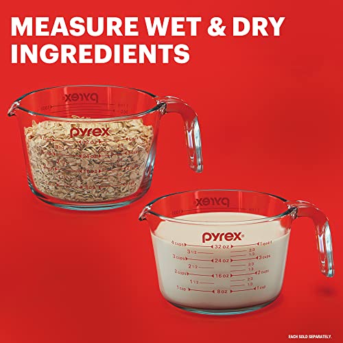 Pyrex 4-Cup Glass Measuring Cup For Baking and Cooking, Dishwasher, Freezer, Microwave, and Preheated Oven Safe, Essential Kitchen Tools - size: 4 Cup