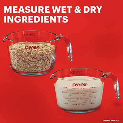 Pyrex 4-Cup Glass Measuring Cup For Baking and Cooking, Dishwasher, Freezer, Microwave, and Preheated Oven Safe, Essential Kitchen Tools (Pack of 2) - size: 4 Cup (Pack of 2)