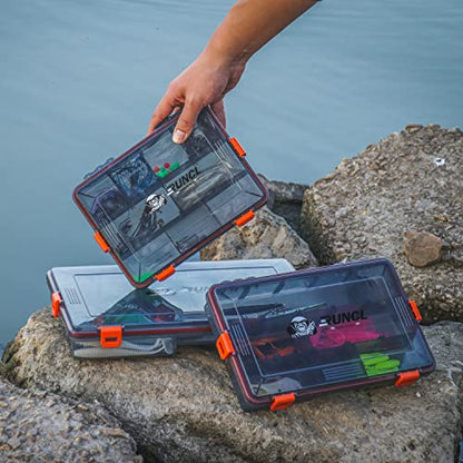 RUNCL Fishing Tackle Box, Waterproof Airtight Stowaway, 3600/3700 Tray Tackle Box with Adjustable Dividers, Plastic Storage Organizer(3700 and 2pcs smaller 3600)