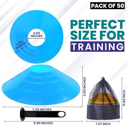 Soccer Cones 100/50/25 Pack with Carry Bag & Holder Five Colors | Agility Disc Cones Set for Training | Sports Practice Equipment for Soccer, Football, Basketball, Coaching & Speed