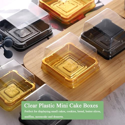 50Pcs Square Plastic Cake Boxes with Lids, 2.73" Clear PET Dessert Containers for Cupcakes, Muffins, Pastries, Bakery Packaging for Wedding, Birthday, Party Favors (black base) - color: black base