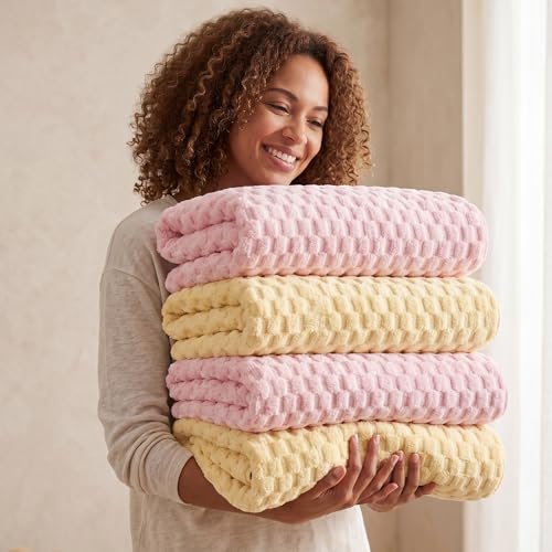REDKISS 4 Pack Microfiber Bath Towels, Quick Dry, Super Soft, 27"x55" - color: Pink+yellow, size: 27"x55" Bath Towels