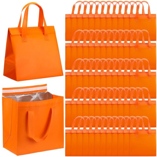 50 Pcs Insulated Take Away Bags Bulk Thermal Insulation Food Bags for Coffee Milk Tea Hot Cold Fresh Food Seafood for Catering Restaurant Grocery (9.45x9.45x5.91inch,Orange) - color: Orange, size: 9.45x9.45x5.91Inch