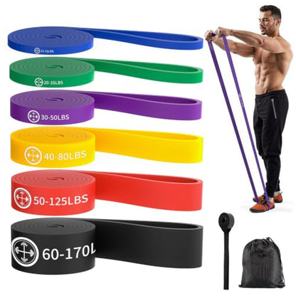 Exercise Bands，Set of 6 Resistance Bands for Working Out,Pull Up Bands Set,at Home Workout Equipment,Instruction Guide and Carry Bag Included - color: 6set（Blue+green+purple+yellow+red+black）