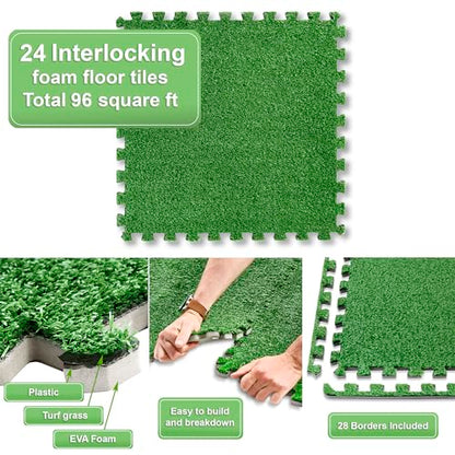 Sorbus Grass Foam Floor Tiles, Interlocking Turf Tiles (24 Tiles, 96 Sq Ft) - size: 24 Tiles (96 Sq ft)
