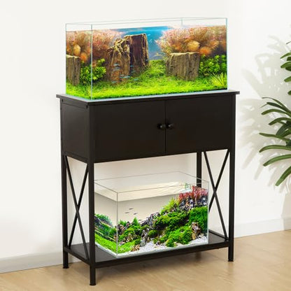 20-29 Gallon Aquarium Stand with Cabinet, 20 Gallon Long Fish Tank Stand with 31''L * 12''W Tabletop, Double Heavy Metal Stand with Stable Structure, Adjustable Table Feet - Black - color: Black 20-29Gallon, size: 20-29Gallon