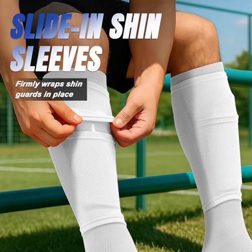 XZQTIVE Soccer Shin Guards with Shin Sleeves and Soccer Socks, Football Shin Pads Set for Kids Youth and Adult - color: white, size: L(Youth/Adult)