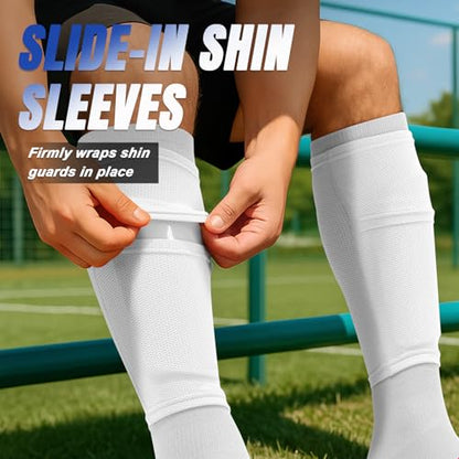 XZQTIVE Soccer Shin Guards with Shin Sleeves and Soccer Socks, Football Shin Pads Set for Kids Youth and Adult - color: white, size: L(Youth/Adult)