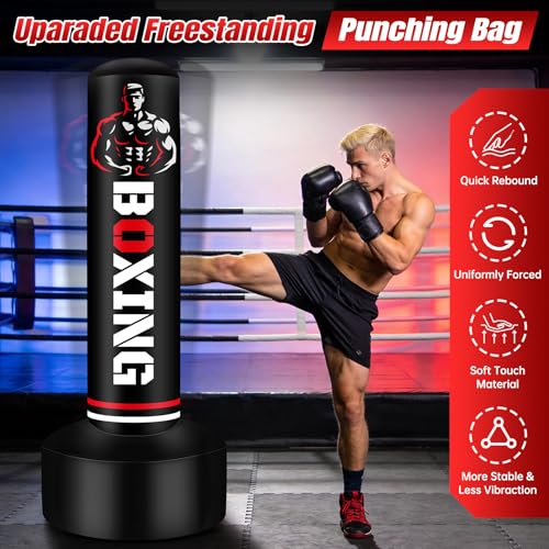 Heavy Punching Bag for Adults Teens, 70" Freestanding Punching Bag with Stand Kickboxing Bags, Women Men Heavy Boxing Bag for Beginners Training MMA Karate Muay Thai Fitness