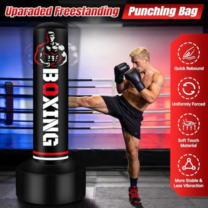 Heavy Punching Bag for Adults Teens, 70" Freestanding Punching Bag with Stand Kickboxing Bags, Women Men Heavy Boxing Bag for Beginners Training MMA Karate Muay Thai Fitness