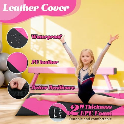 4'x10'x2" 4-Panel Folding Gymnastics Mat, 2-Inch Thick PU Leather Tumbling Mat with Carrying Handles for Exercise, Yoga, Cheerleading, Martial Arts & Home Workouts - color: PB