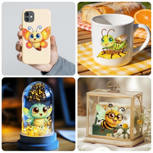 Peacoblue 18 Sheets Rub on Transfers for Crafts, Funny Insects 3.6"x3.9" UV DTF Cup Wraps Waterproof Cold Transfers Stickers for Wood Glass Metal Cup Tumblers Mirrors Mugs Home Decor - style: Funny Insects