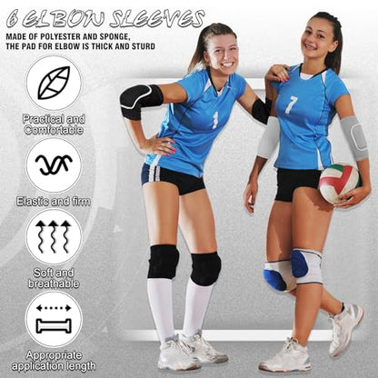 2 Pair Elbow Pads Volleyball Sport Breathable Protective Support Gel Pad Arm Compression Sleeves for Teen Girls Boys Basketball Football Skating(Black, Gray) - color: Black, Gray