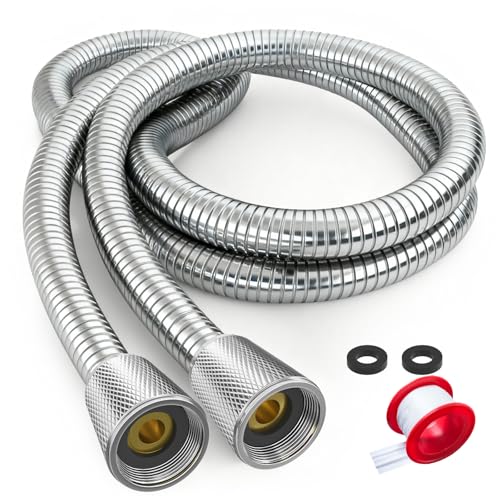 FEELSO 71 Inches Stainless Steel Shower Hose, Extra Long Replacement Hose for Handheld Shower Head with Brass Insert and Nut, Flexible and Durable Shower Hose Extension for RV and Bathroom - color: Silver