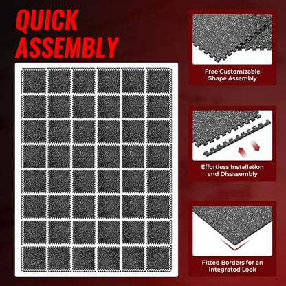 SUPERJARE 0.79'' Extra-Thick Exercise Equipment Mats, 48 Pcs 192 Sq Ft Rubber Top Floor Tiles with High Density EVA Foam, Interlocking Gym Flooring for Home Gym, Workout Mat, Black/Grey - size: 48 Tiles (192 Sq Ft)