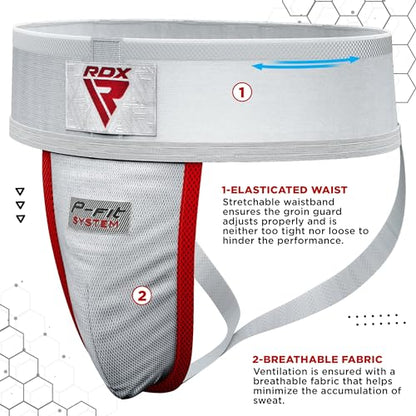 RDX Groin Protector Cup Men, Boxing Kickboxing MMA Muay Thai Sparring Groin Guard, Ventilated Adjustable,Karate Fighting Training, Underwear Jiu Jitsu BJJ Protection, Boys Youth - color: White, size: X-Large