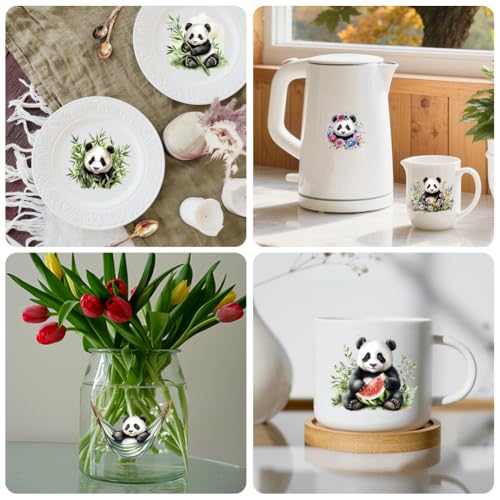 Peacoblue 18 Sheets Rub on Transfers for Crafts, Panda 3.6"x3.9" UV DTF Cup Wraps Waterproof Rub on Cold Transfers Stickers for Wood Glass Metal Cup Tumblers Mirrors Mugs Home Decor - style: Panda