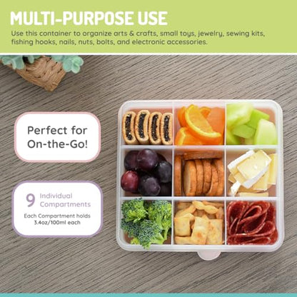 melii Snackle Box – Divided Snack Container, Food Storage for Kids, Removable Dividers, Arts & Crafts, Beads, BPA-Free – 9 Compartments - Oatmilk