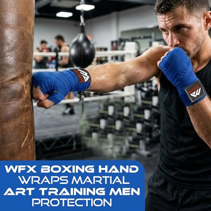 WFX Boxing Hand Wraps 3.5 4.5 Meter Martial Arts Bandages Inner Gloves Wrist Support Straps Punching Under Hand Knuckles Heavy Elasticated Training Bag Mitts Muay Thai - color: Blue, size: 4.5 M