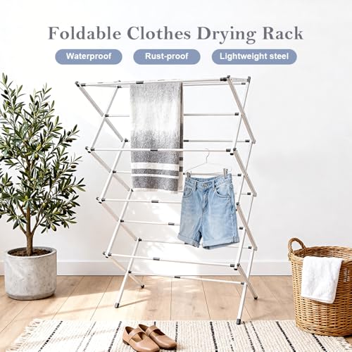 4-Tier Foldable Clothes Drying Rack 15" D x 29" W x 52" H - White - size: 4-Tier