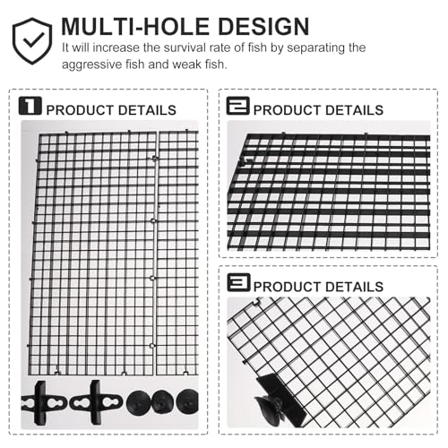 GALPADA Fish Tank Divider Mesh Aquarium Isolation Board 3pcs Set with 10 Black Suction Cups 30x15cm for Fish Breeding and Aquarium Separation