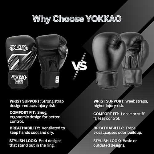 Yokkao Muay Thai Boxing Gloves – Essential Gloves for Beginners Men & Women Microfiber Leather Multi-Layered Foam Padding & Secure Fit - size: 8oz