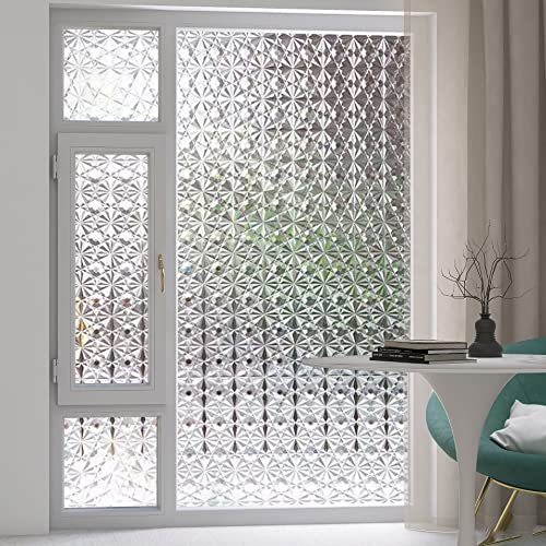 3D Diamonds Window Film, Frosted Privacy Window Film, Vinyl Decorative Window Decals, Static Clings No-Glue Removable Window Sticker for Home Bathroom Living Room (17.5 x 157.4 inch) - size: 17.5 x 157.4 inches
