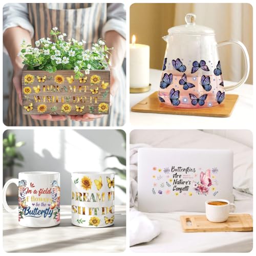 UV DTF Cup Wraps Transfer Stickers Butterflies Pattern, 10 Sheets Waterproof Custom Vinyl Transfer Sticker 16oz Coffee Glass Cup Tumbler Bottle Mug Decals for Men Women - style: Butterflies
