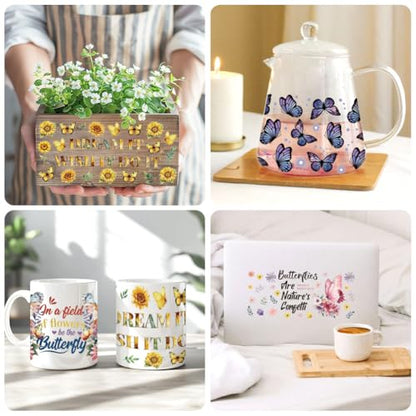 UV DTF Cup Wraps Transfer Stickers Butterflies Pattern, 10 Sheets Waterproof Custom Vinyl Transfer Sticker 16oz Coffee Glass Cup Tumbler Bottle Mug Decals for Men Women - style: Butterflies