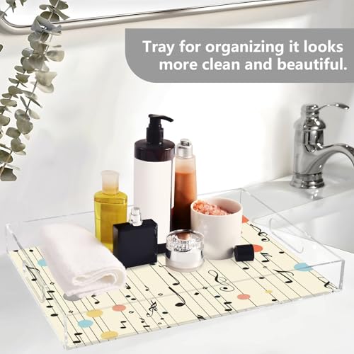 Acrylic Tray Clear Serving Vanity Ottoman Bathroom Coffee Table Countertop Organizer Raised Edge Spill Proof Multicolor Dot Music Notes - color: Multicolor Dot Music Notes