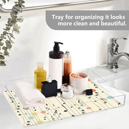 Acrylic Tray Clear Serving Vanity Ottoman Bathroom Coffee Table Countertop Organizer Raised Edge Spill Proof Multicolor Dot Music Notes - color: Multicolor Dot Music Notes