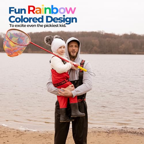 Kids Fishing Net - Extendable Telescopic Landing Net for Boy Girl Children Catching Small Fish Crab Shrimp Minnow Dragonfly Beach Pier Lake River Ocean
