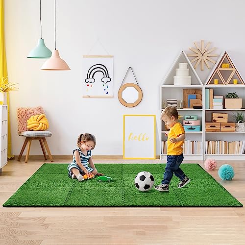 Sorbus Grass Foam Floor Tiles, Interlocking Turf Tiles (24 Tiles, 96 Sq Ft) - size: 24 Tiles (96 Sq ft)