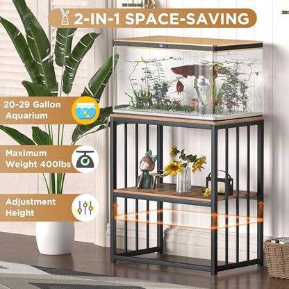 20-29 Gallon Fish Tank Stand, Adjustable 2-Tier Metal Aquarium Stand with Shelf for Fish Tank Accessories Storage,Turtle Reptile Terrariums Stand Rack for Home Office,Tank not included
