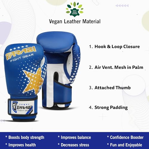 Farai Kids Boxing Gloves 6-oz Kickboxing Muay Thai Training MMA Sparring Gloves, Best Gloves for Training on Punching Bag, Focus Pads Practice - color: Blue