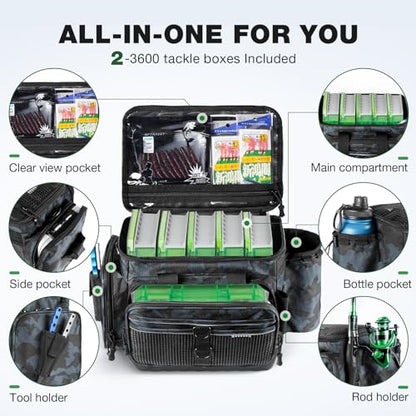 Ghosthorn Fishing Tackle Bag 3600 and 3700 Tackle Trays Lure Box Waterproof Tackle Box Organizer Removable Dividers for Lures Storage - style: Tackle Bag &3600 (2 Packs)