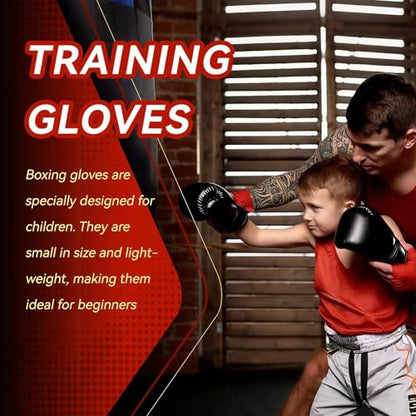 HERCHR Boxing Gloves, PU Leather Taekwondo Gloves Professional Fighting Children Boxing Training Gloves Thickened Punching Sparring Training Mitts for Kids - color: black